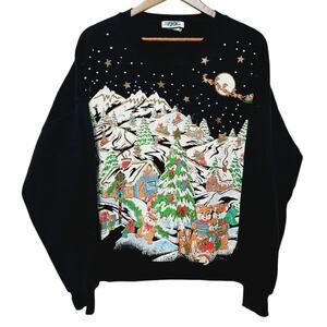 Vintage TYI Christmas Sweatshirt Women's Size 2X USA Black Bears Retro Festive